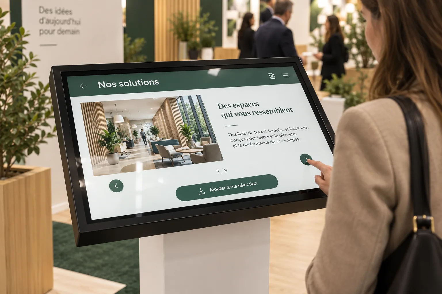 Une brochure organisée pour la consultation sur l’écran d’une borne KIOSK.