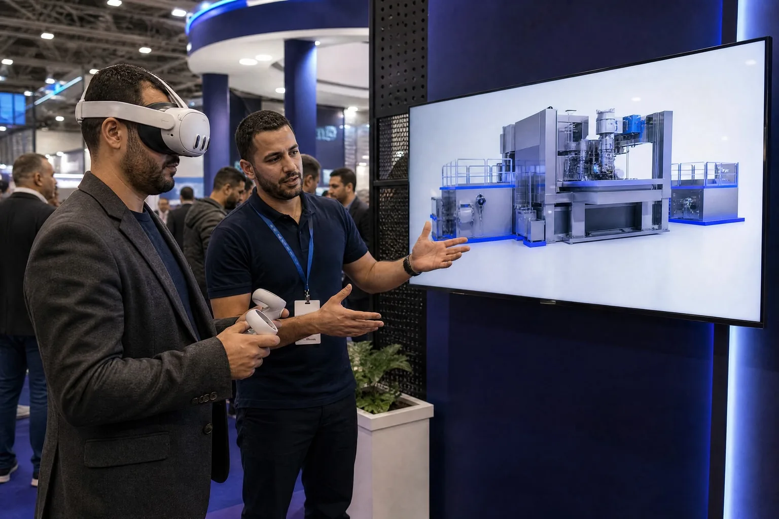 Un visiteur explore une machine industrielle en réalité virtuelle